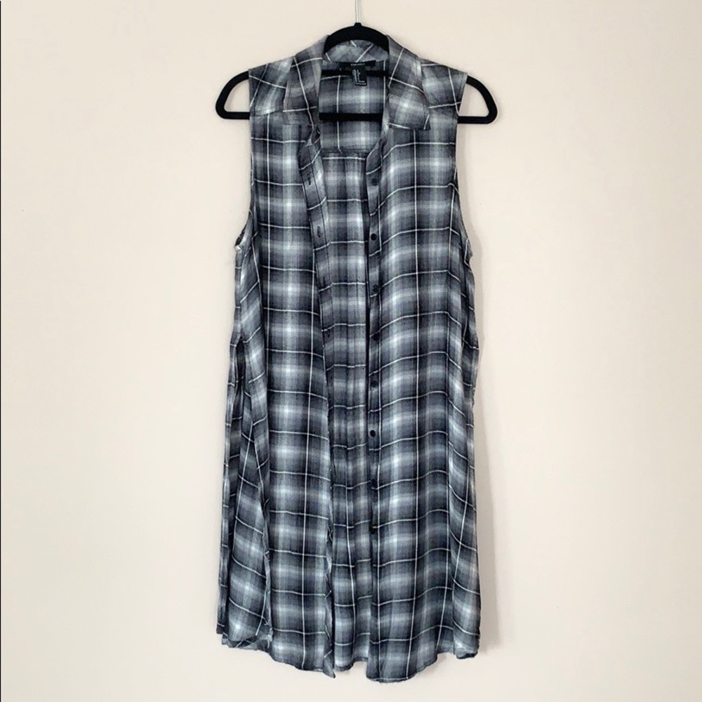 Sleeveless Summer Plaid Button Down Tunic